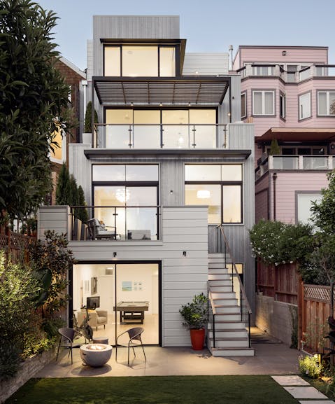 Andrew-Mann-Architecture-California-Noe-Valley-Perch-Building-Exterior-Front-View-with-Lights-on