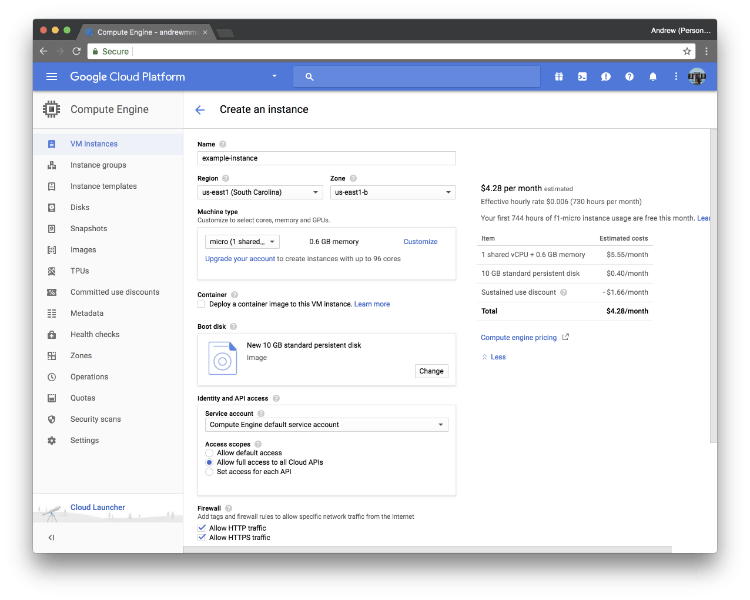 Setup VM instance on Google Cloud Compute Engine – Andrew Mok