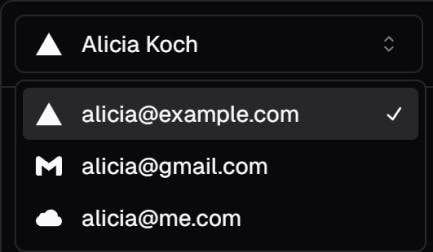 UI of a email dropdown in the Gilsten App