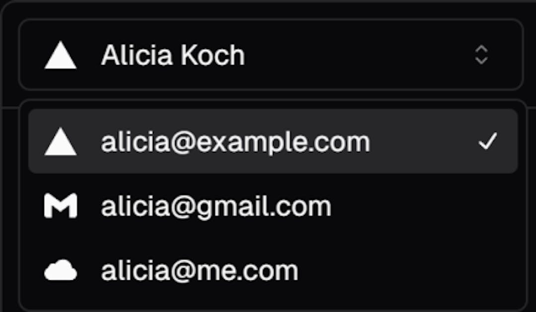 UI of a email dropdown in the Gilsten App