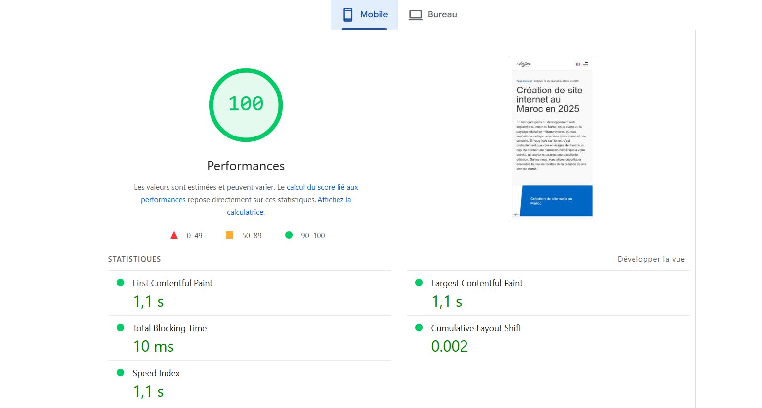 Performance mobile - création de site web agadir