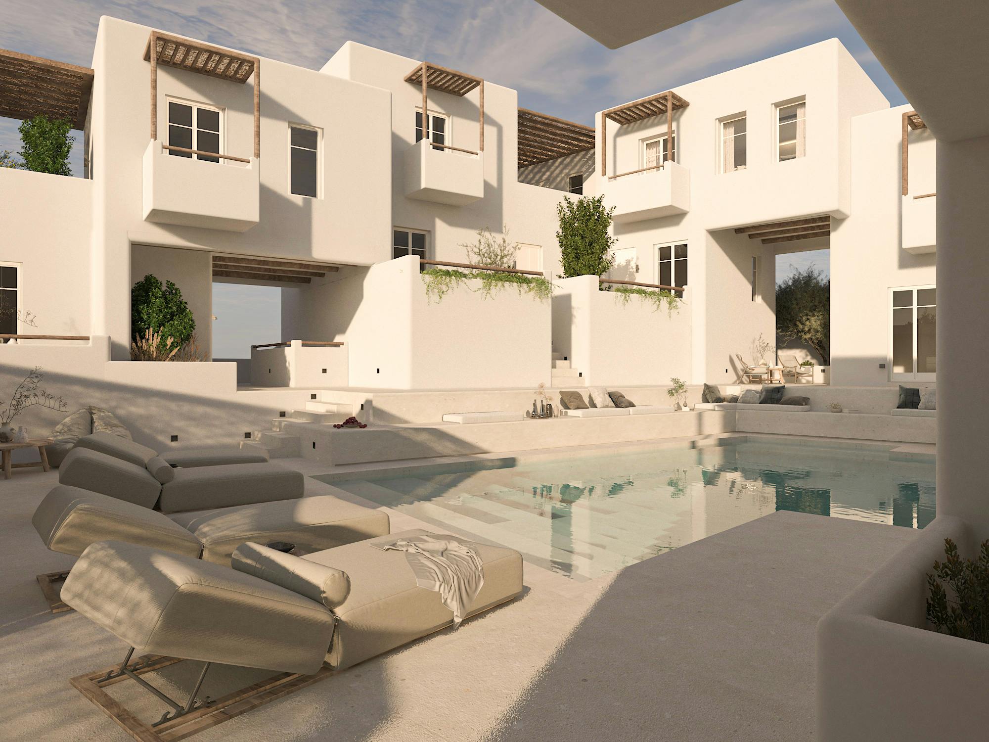 the internal garden with the swimming pool