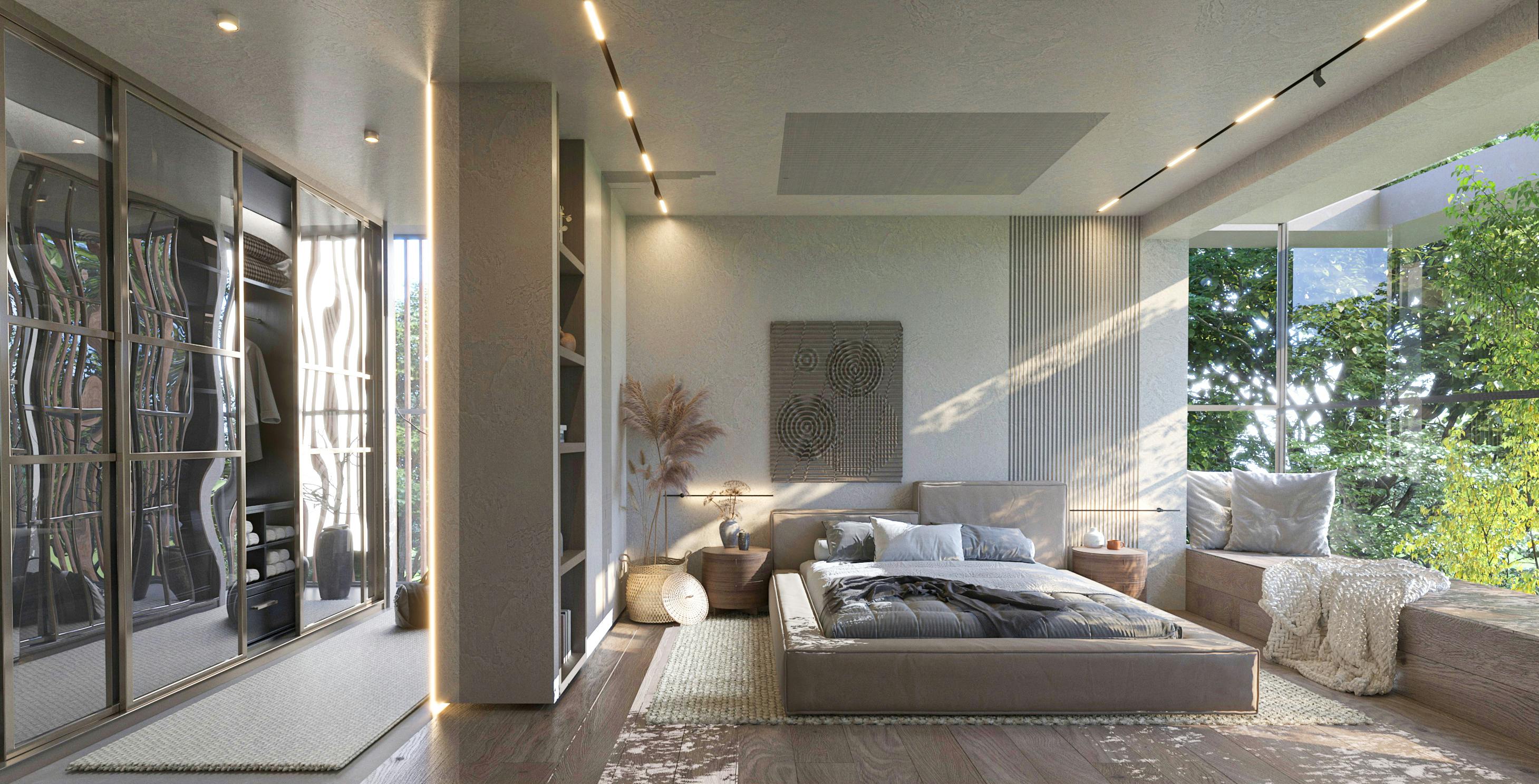the apartment's master bedroom