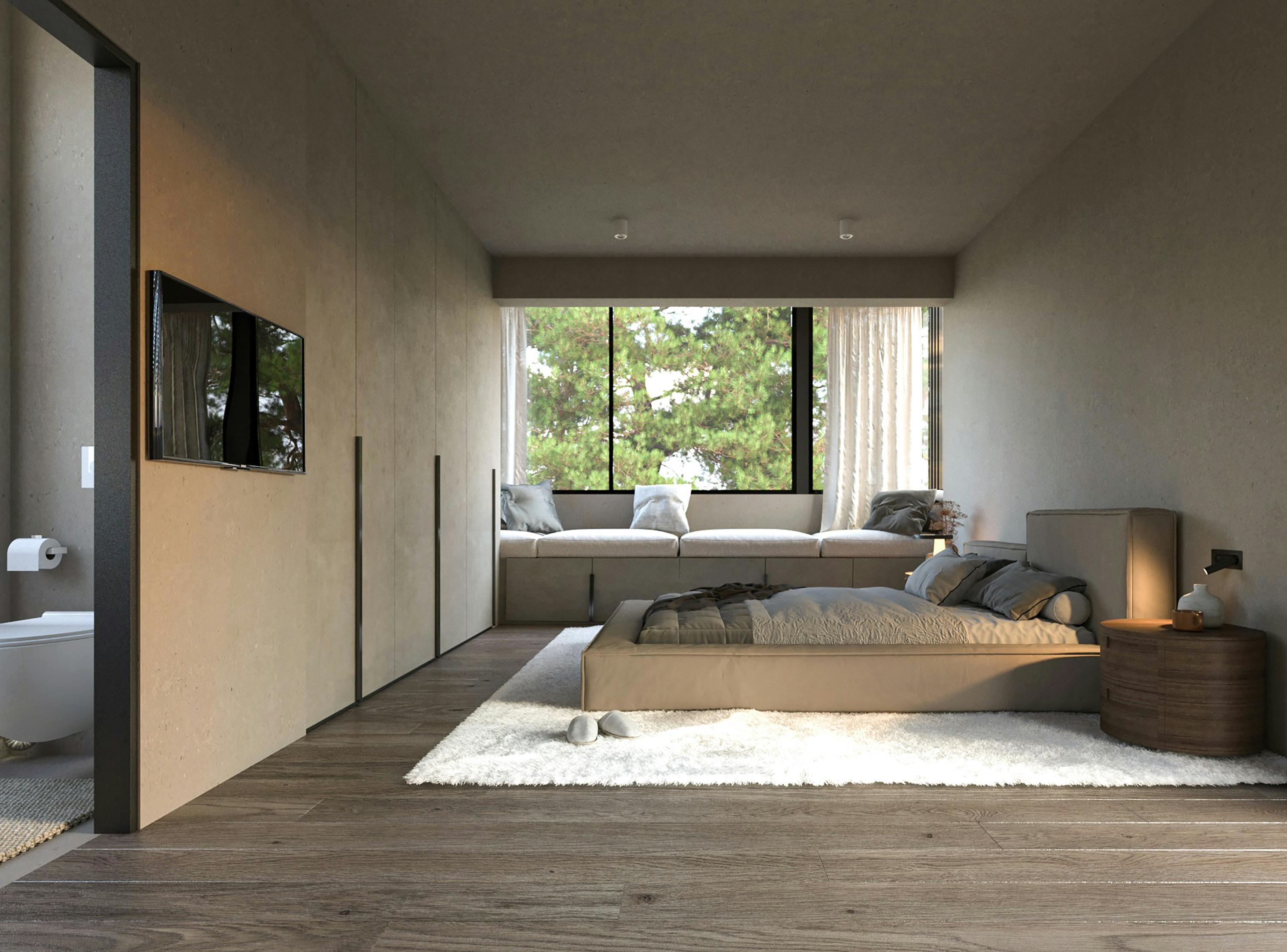 the apartment's master bedroom