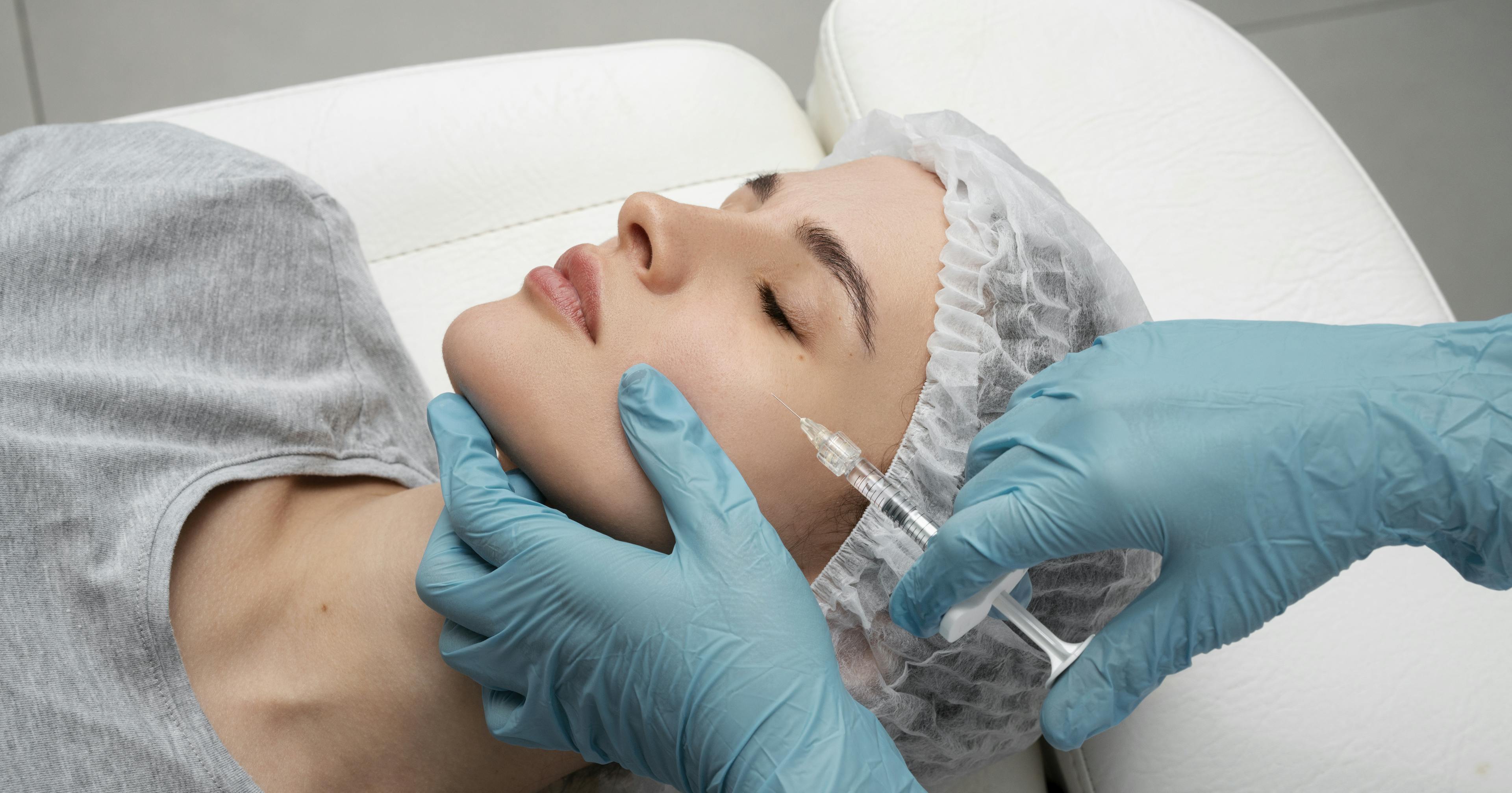 Female patient receiving cheek dermal filler treatment