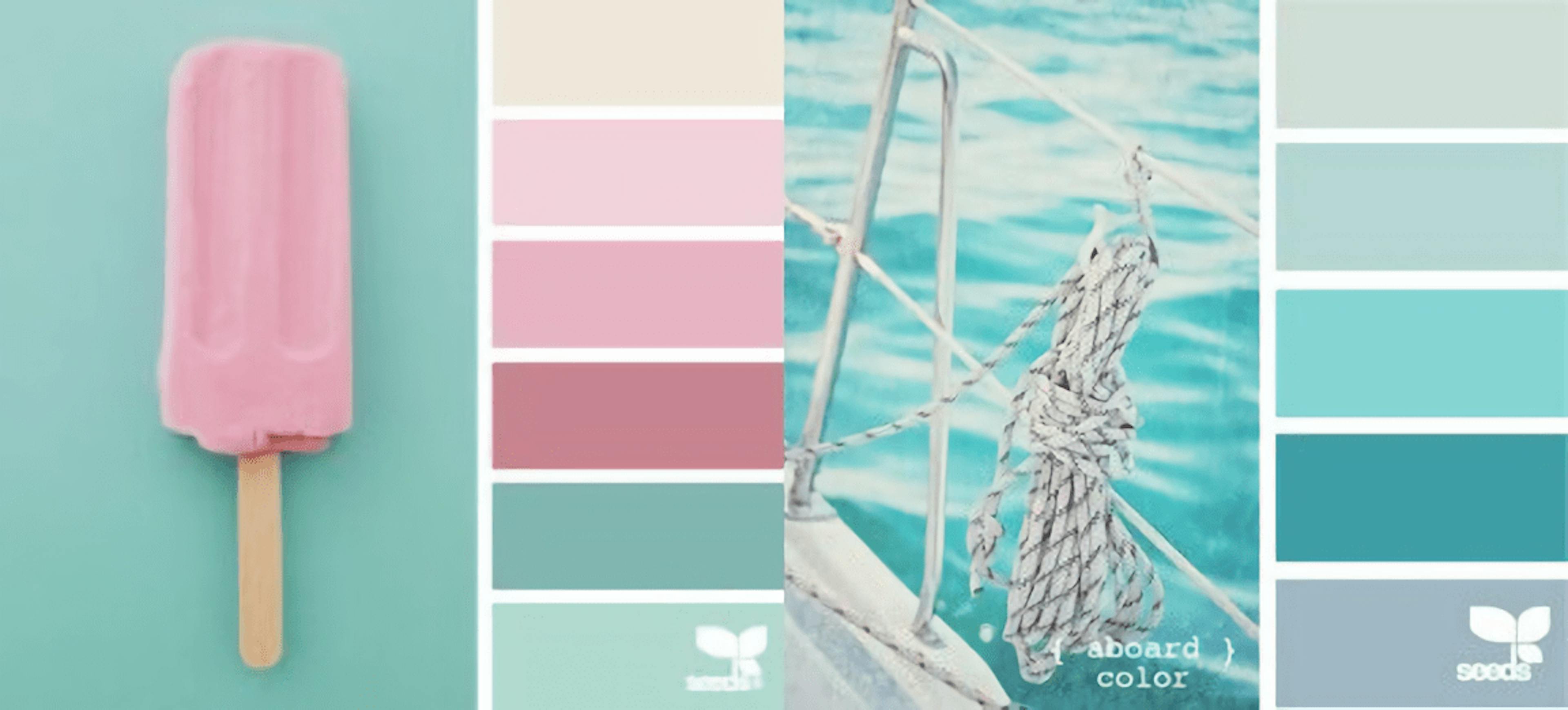 Paleta de colores con turquesa y rosa