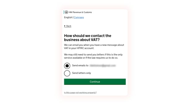 Choose the way HMRC will contact your business about VAT