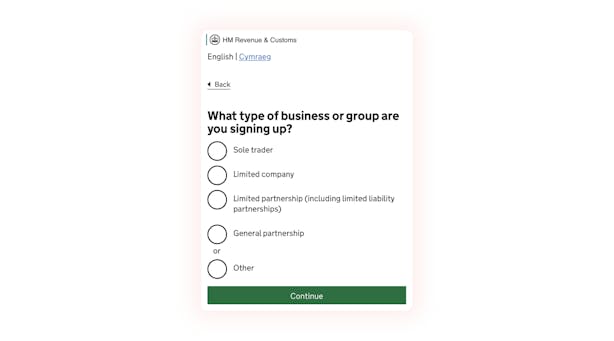 Choose the type of your business – sole trader, LTD, or another type