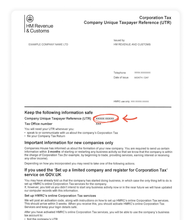 You will receive this letter from Companies House, with your UTR number in it