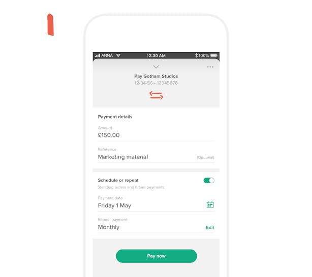 Scheduled payment setup screen