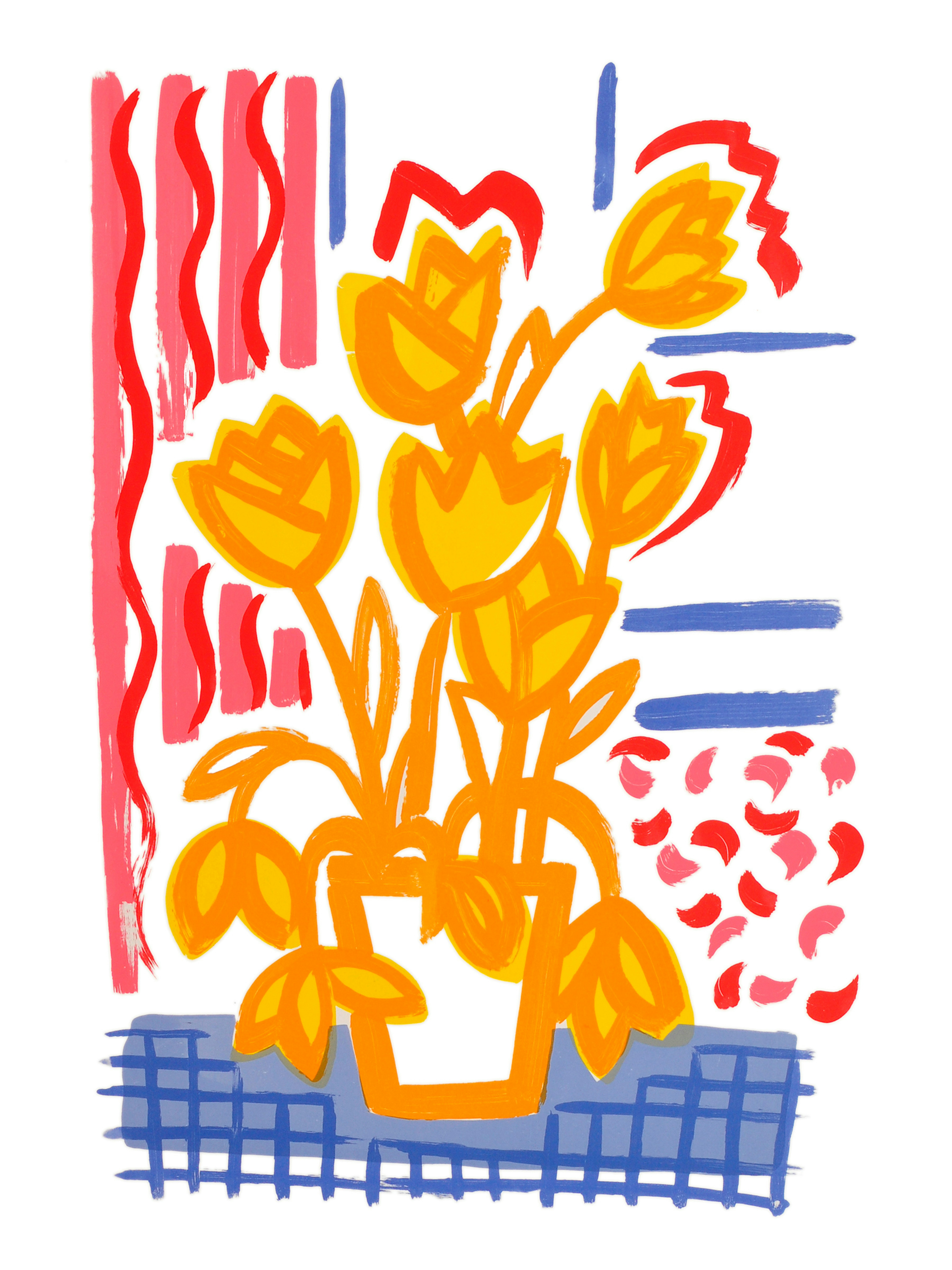 Tulips, vase, home, art, screenprint, annie rickard straus, printmaker., london