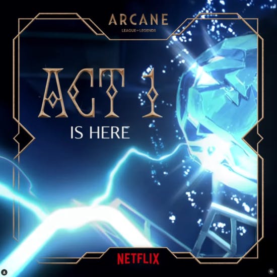 Graphic showing lightning, with text saying Act 1 is here