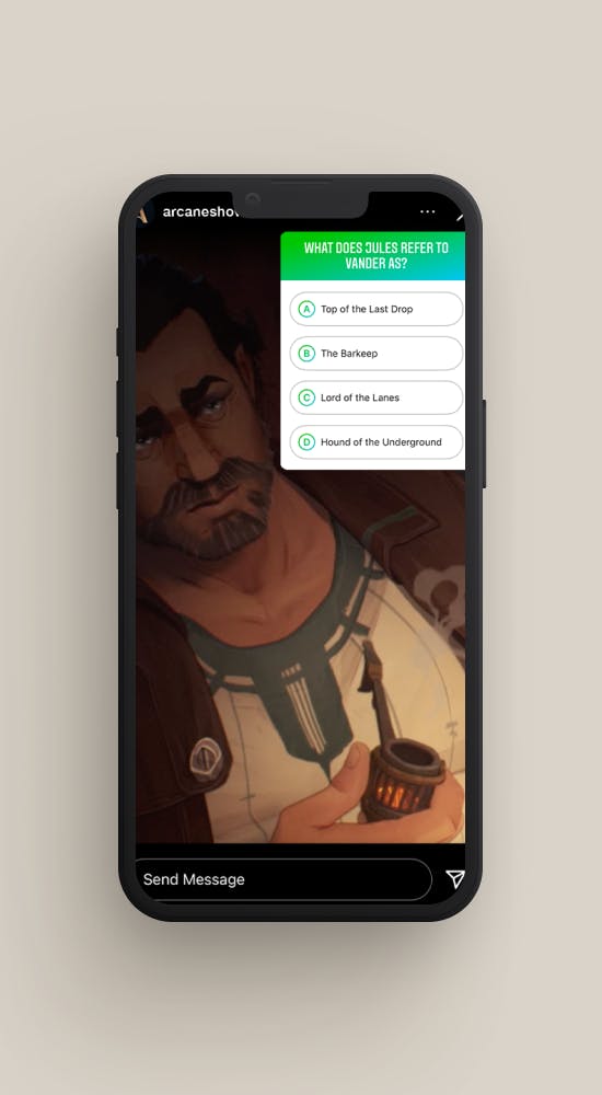 iPhone showing an instagram story featuring an Arcane character