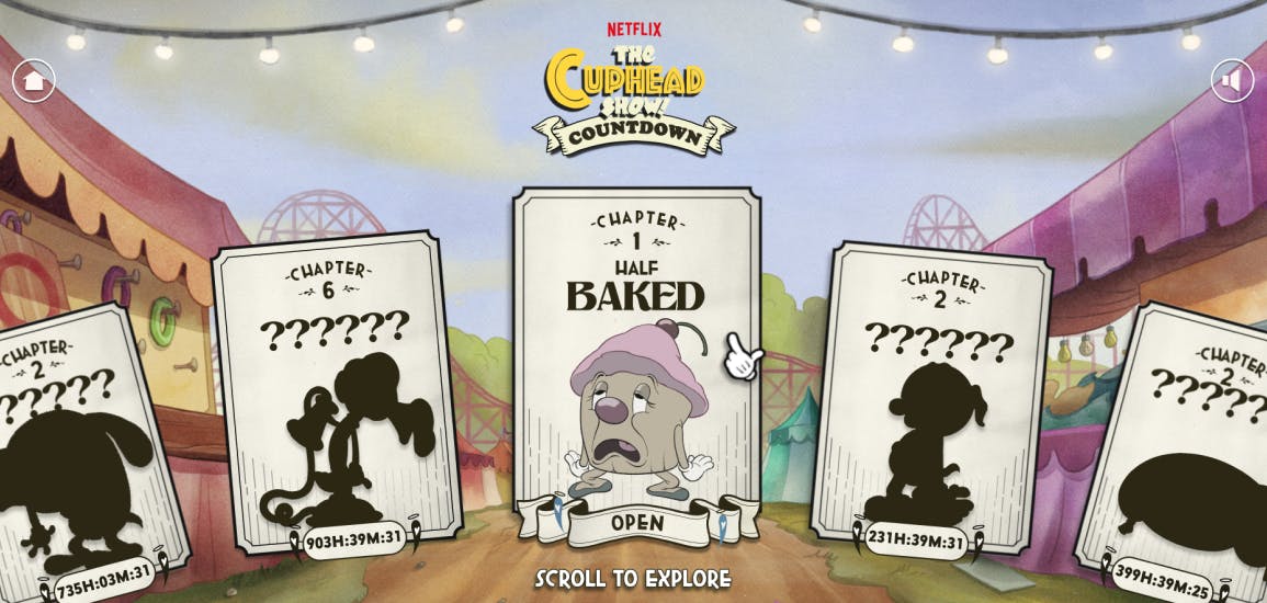 Screenshot of Cuphead website showing unlocked and locked characters