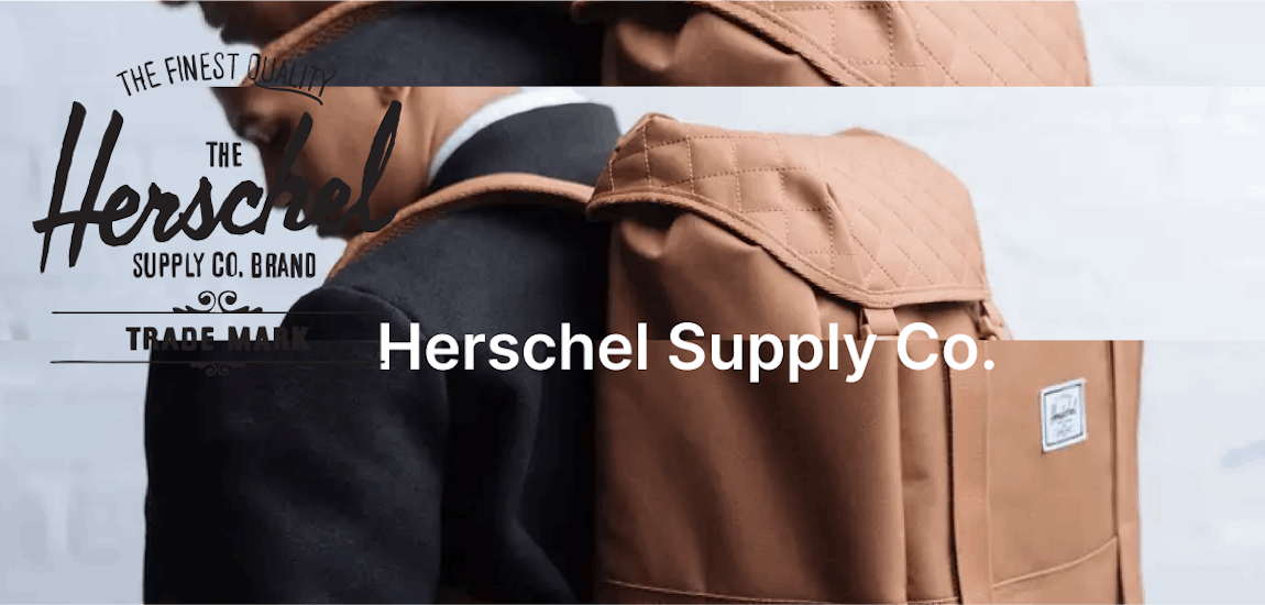 Herschel Supply Co logo with man wearing backpack in background.