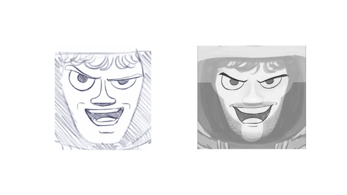 Looping animation of talking sketches, eyes and lips moving. Drawn by pencil and digitized.