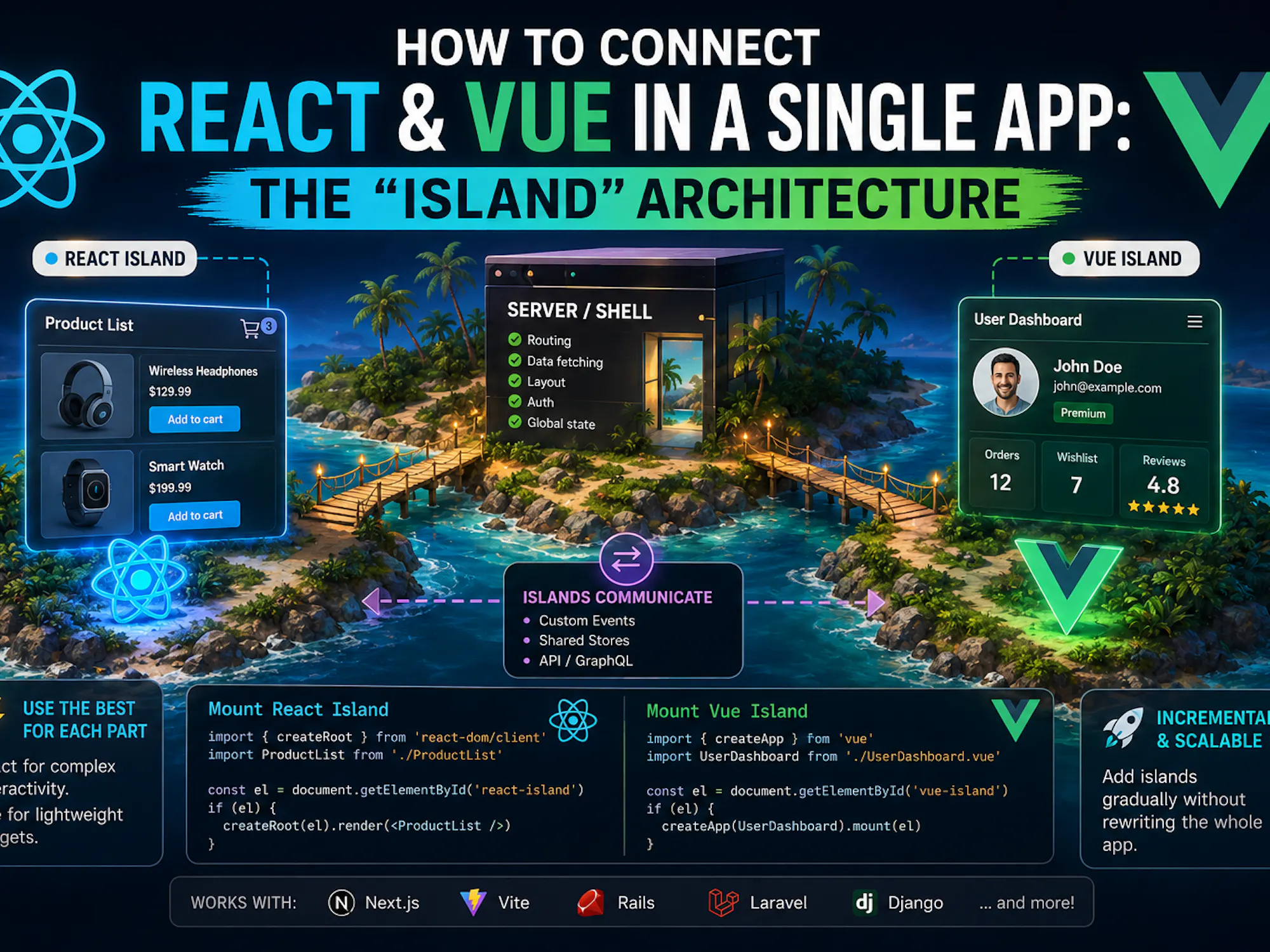 How to connect React and Vue in a single app: the "island" architecture