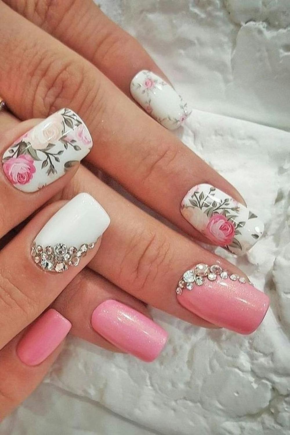 Floral bridal nail art
