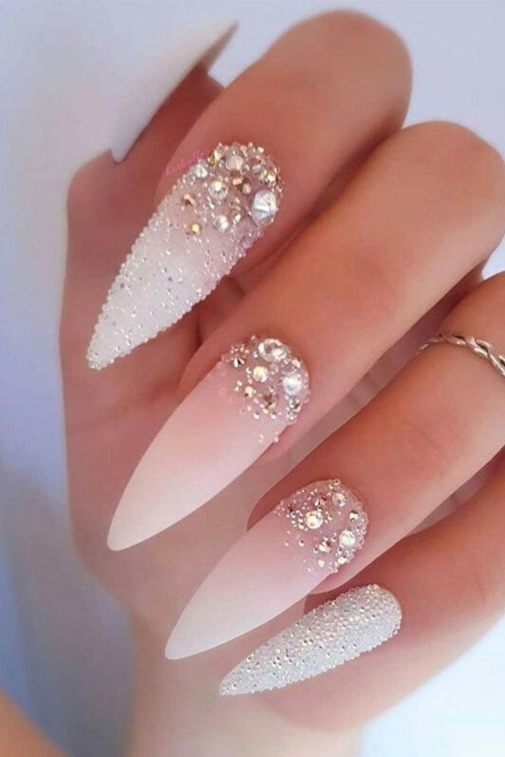Nude bridal nail art