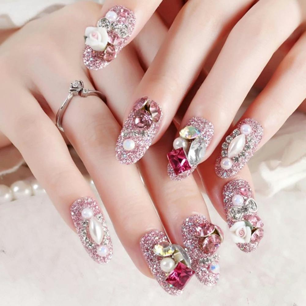 Rhinestone bridal nail art