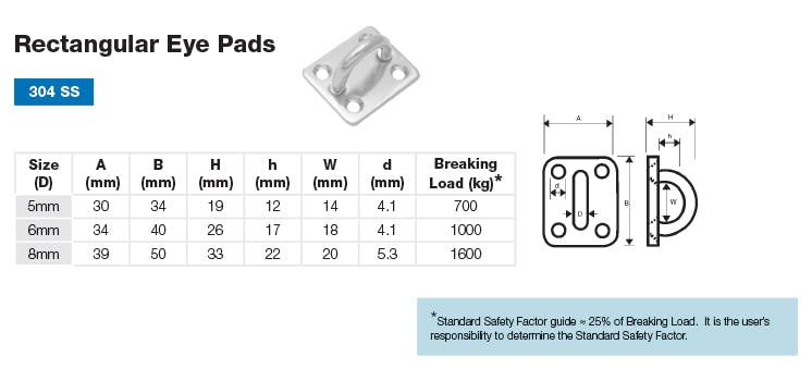 Stainless Steel Rectangle Eye Pad Dimensions