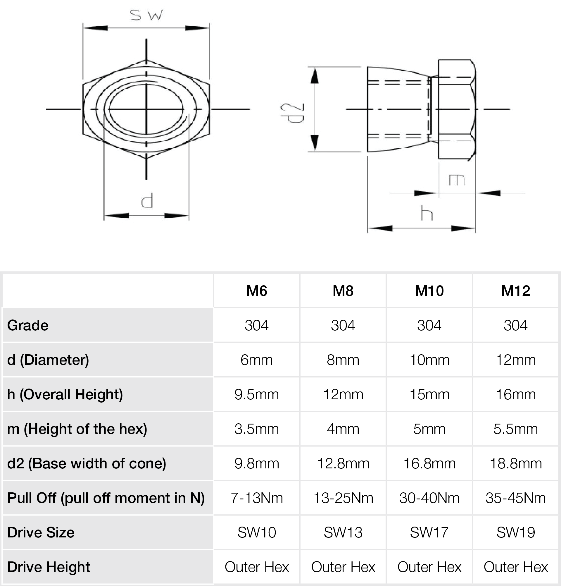 Stainless Security Shear Nuts