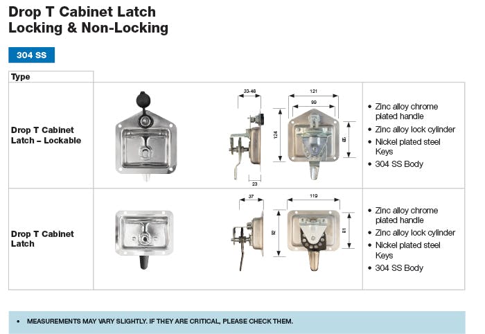 Stainless Steel Drop T Cabinet Latch Dimensions
