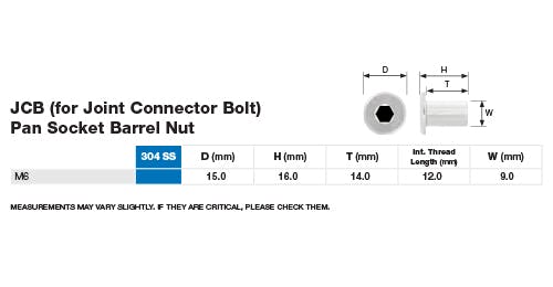 Joint Connector Bolt JCB Barrel Nut Dimensions