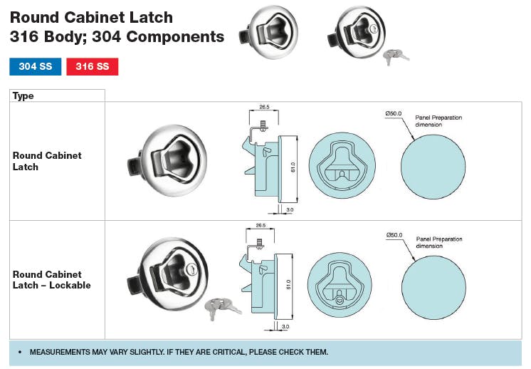Stainless Steel Round Cabinet Latch Dimensions