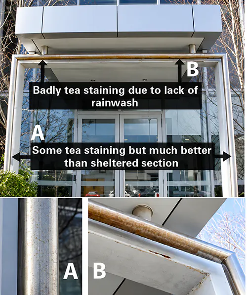 Stainless steel exposed to environmental conditions