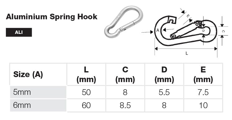 Aluminium Spring Hook Dimensions