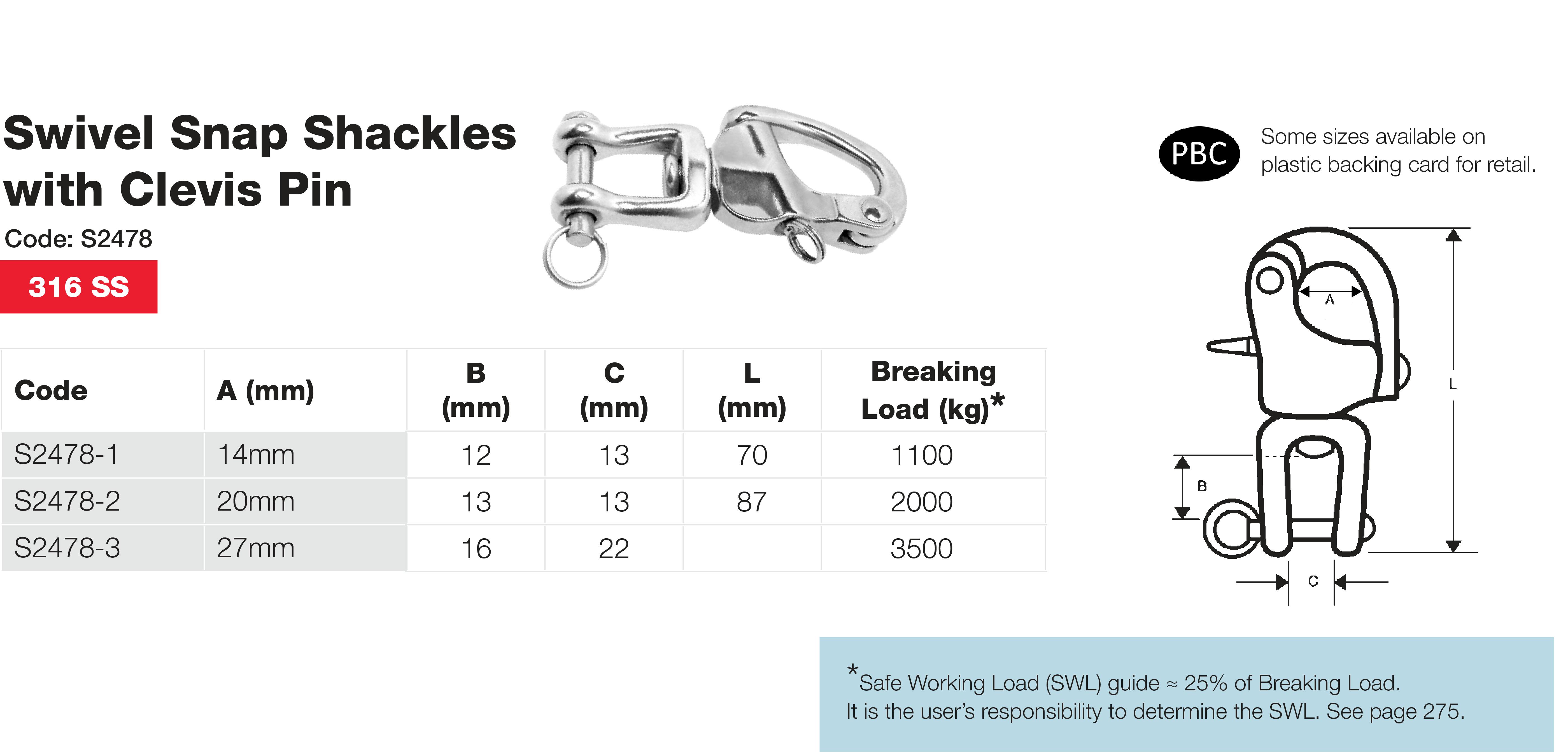 Stainless Marine Swivel Snap Shackle with Clevis Performance Data