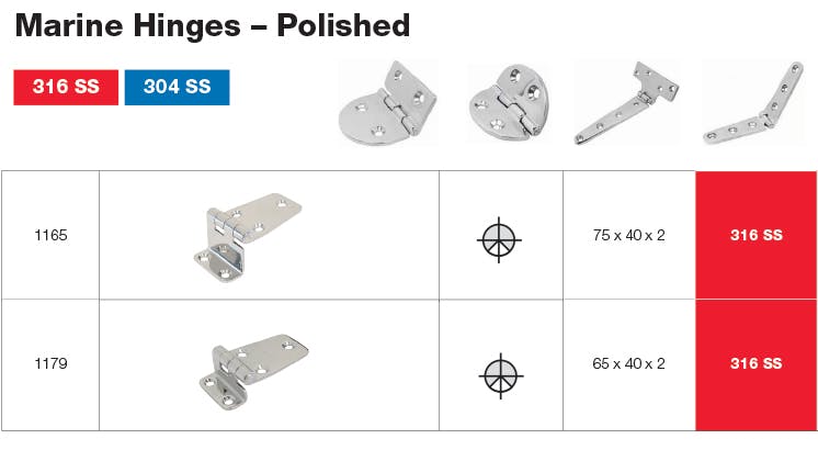 Stainless Steel Marine Offset Hinge Dimensions