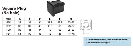 Ajustafoot Square Plug Dimensions