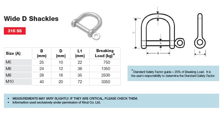 Wide D Shackle Dimensions