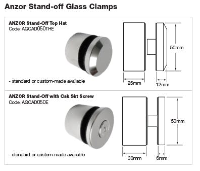 Stainless Stand Off Glass Clamp Dimensions