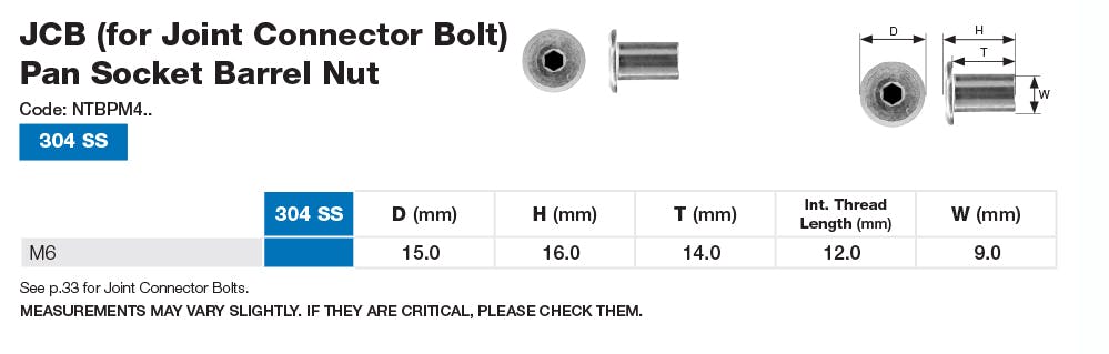 Stainless Joint Connector Bolt Barrel Nut