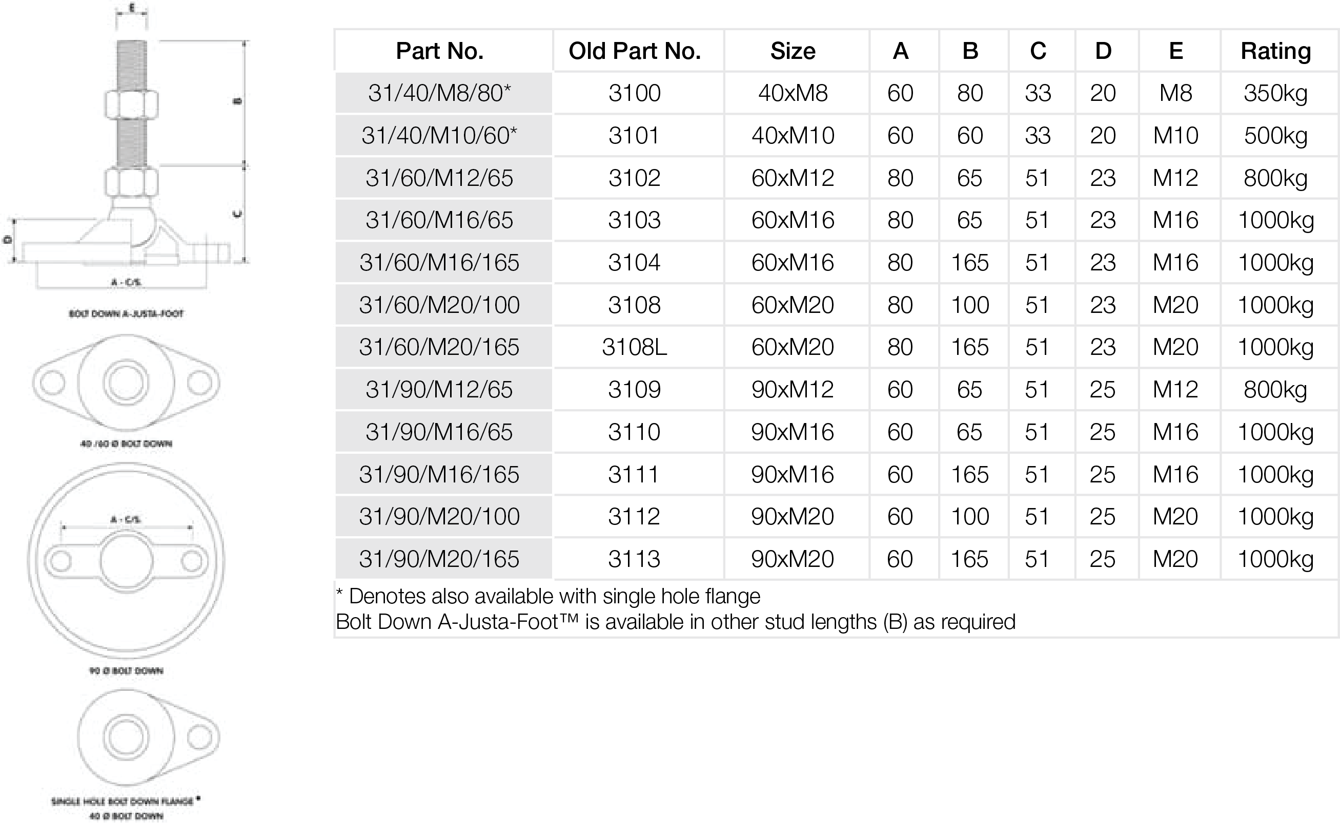 Stainless Boltdown Ajustafoot Anzor Fasteners