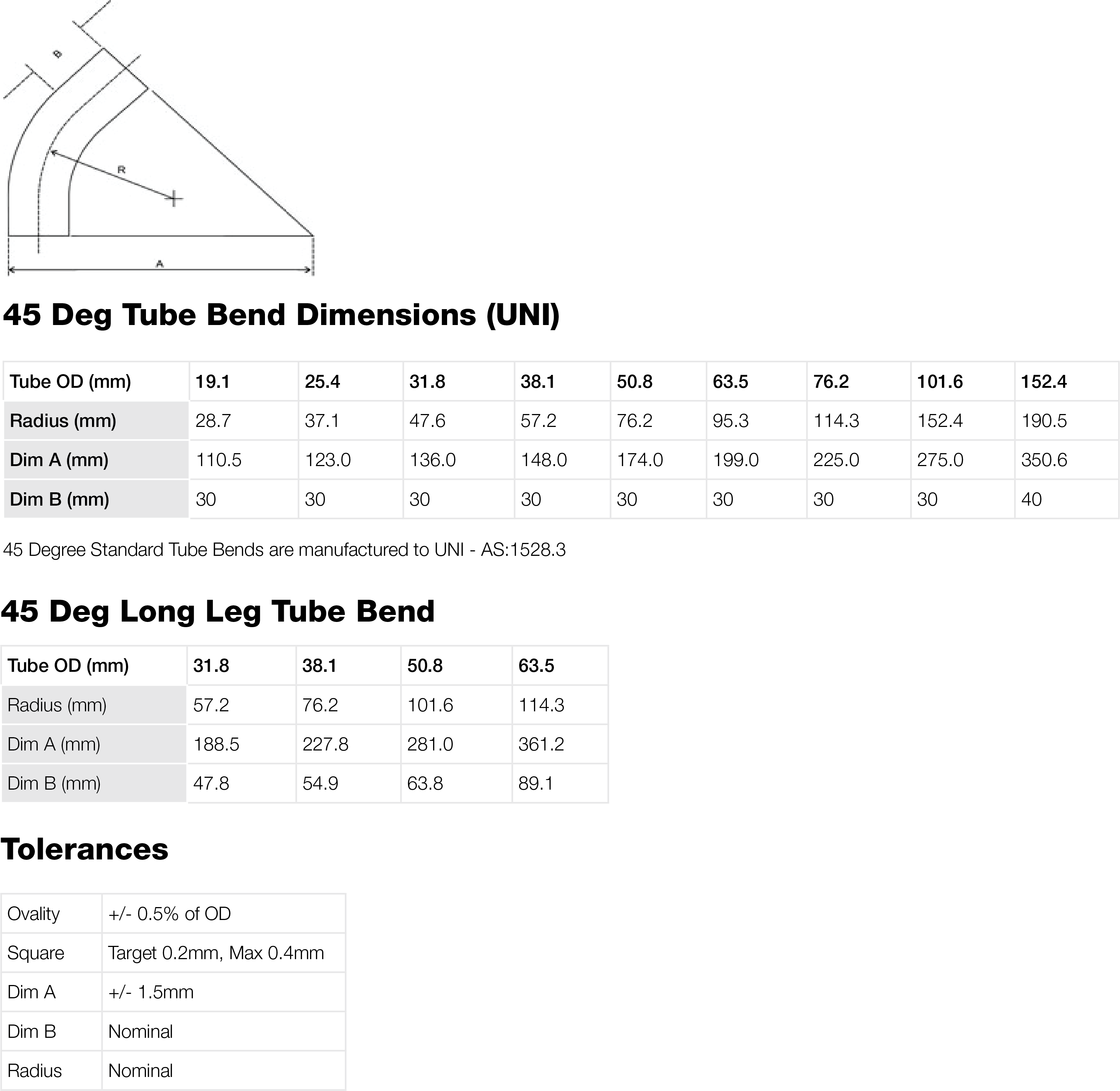 45 Deg Tube Bends