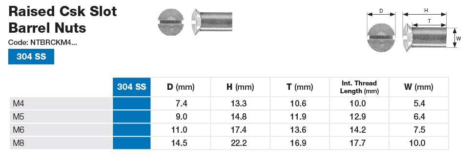 Stainless Raised Csk Slot Barrel Nut