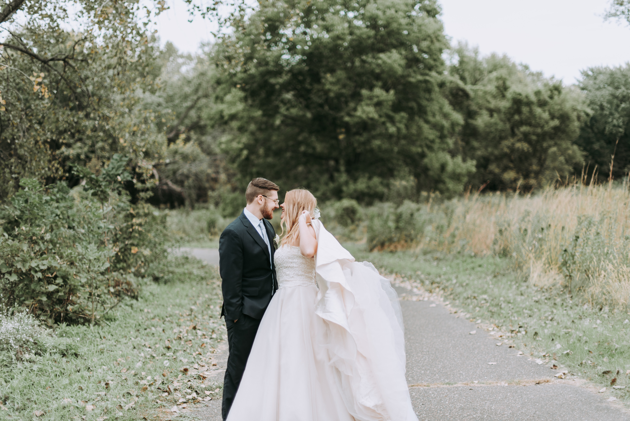 wedding couple kissing nature