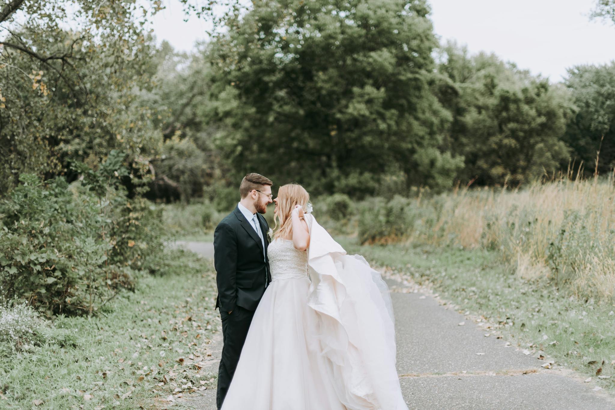 wedding couple kissing nature
