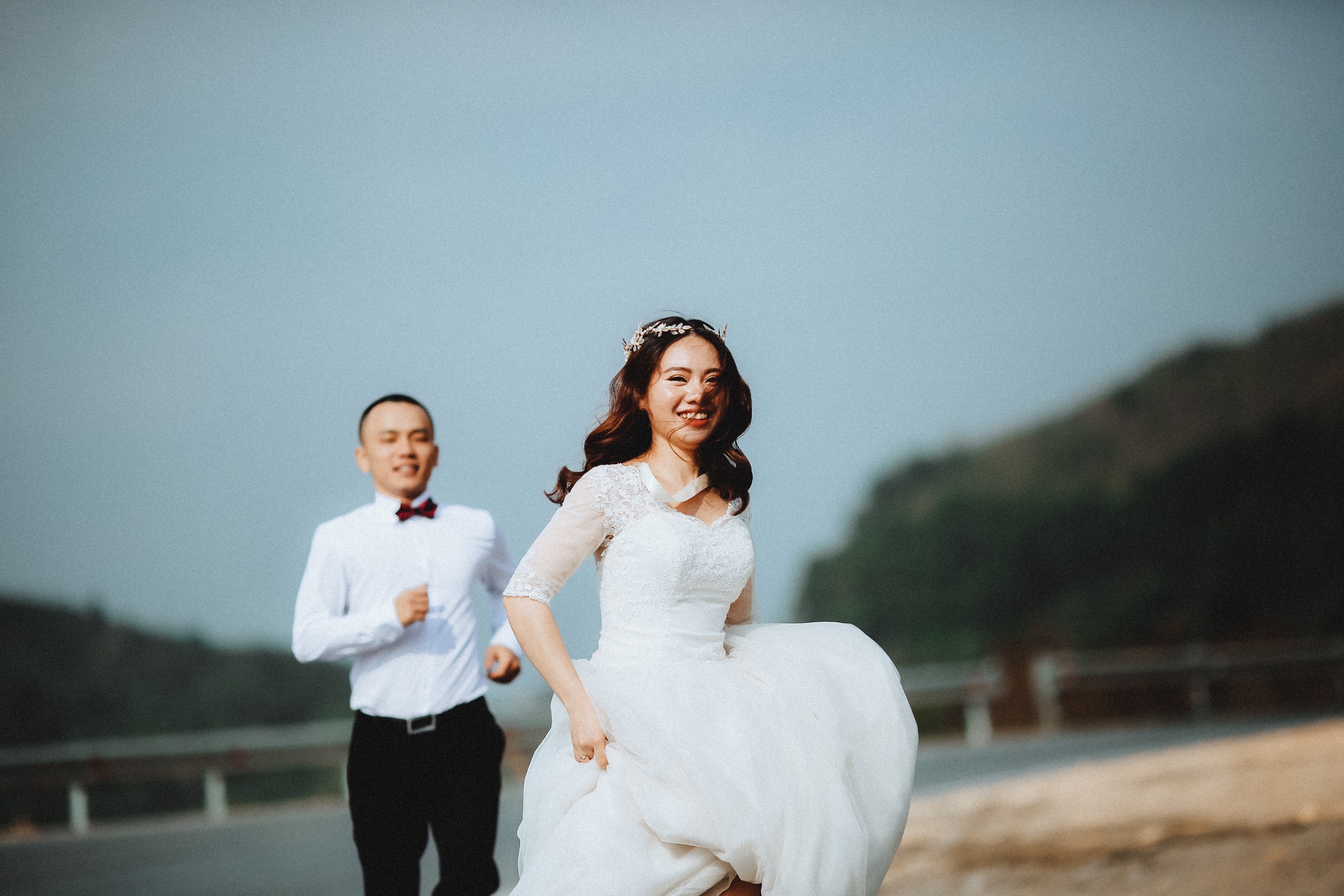 Bride running away