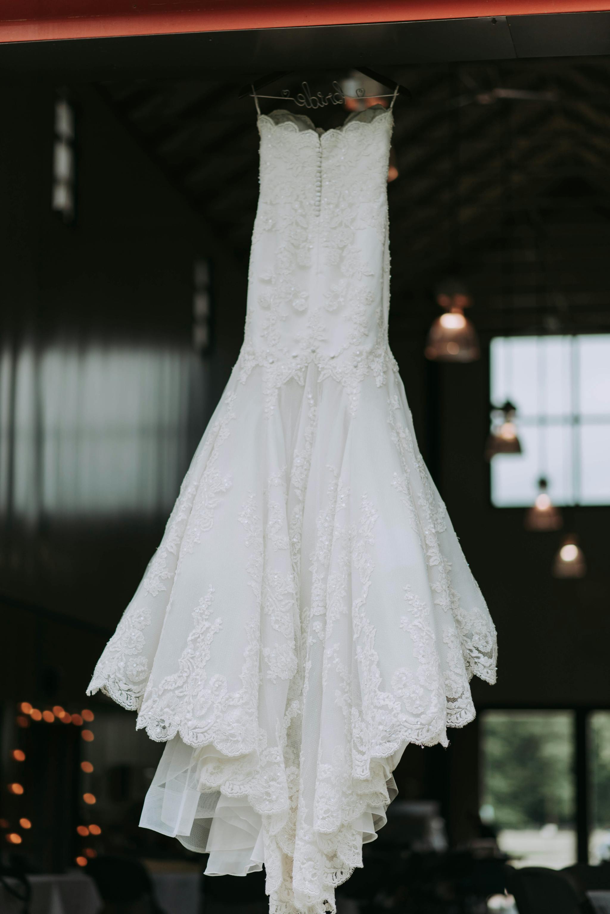 wedding dress hanging