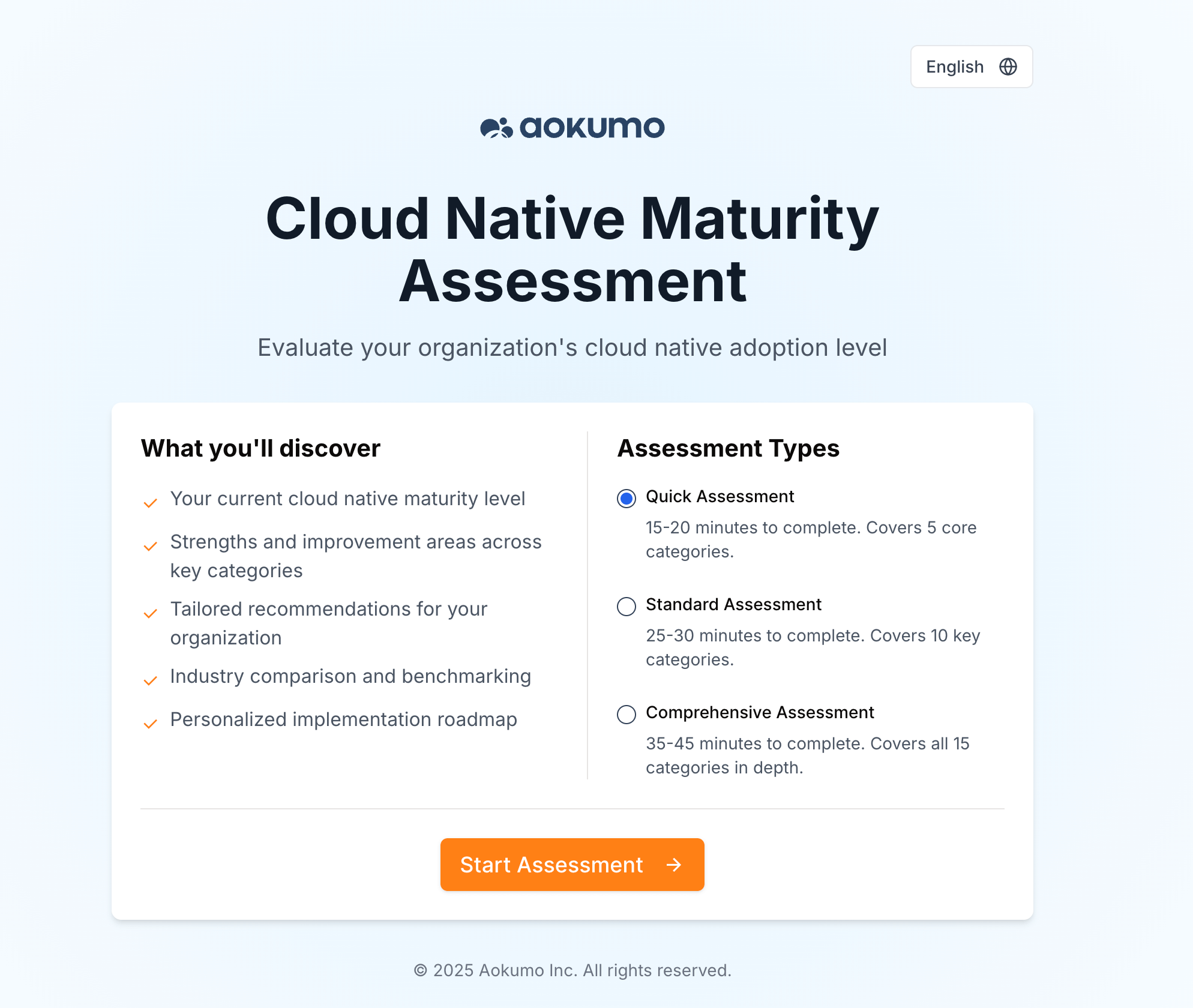Assessment tool welcome page