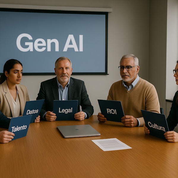 5 executives seated at a table with posters of each of the 5 obstacles