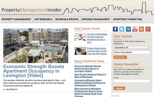 Screenshot of Property Management Insider homepage.