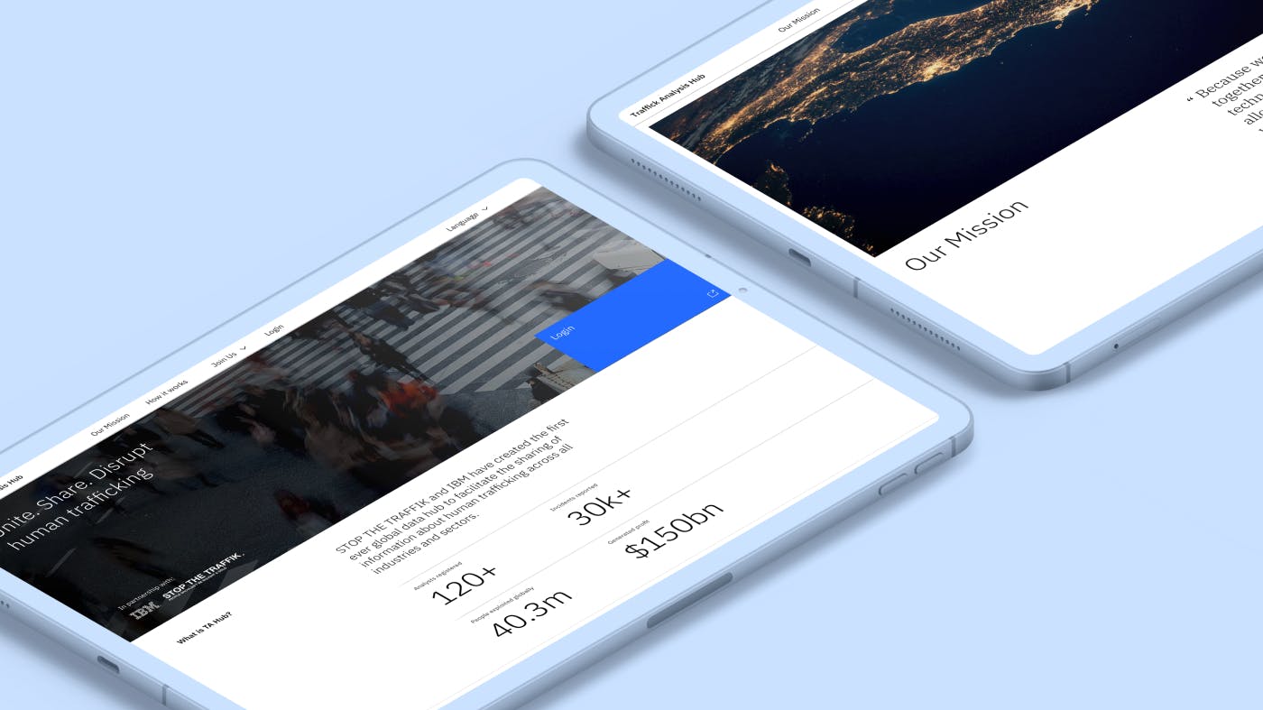 Two tablets showing different pages of TA Hub website