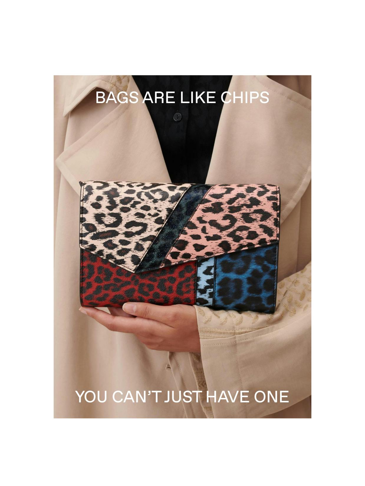 lala Berlin – Brand Design, E-Commerce, Experience Design "Celebrating Differences": Photo showing a person holding a colorful patchwork clutch with leopard print details x HY.AM Studios