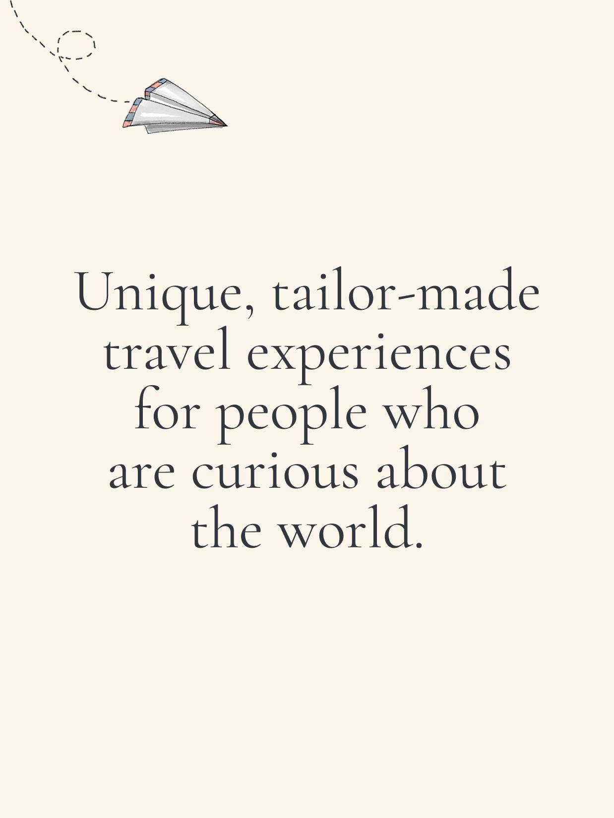 Creme Guides – Brand Design "Discovering Europe with style": Screenshot showing a paper airplane illustration and text that reads "Unique, tailor-made travel experiences for people who are curious about the world x HY.AM Studios